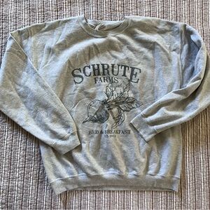 Gildan Gray Crewneck Sweatshirt with Dark Gray Schrute Farms Graphic